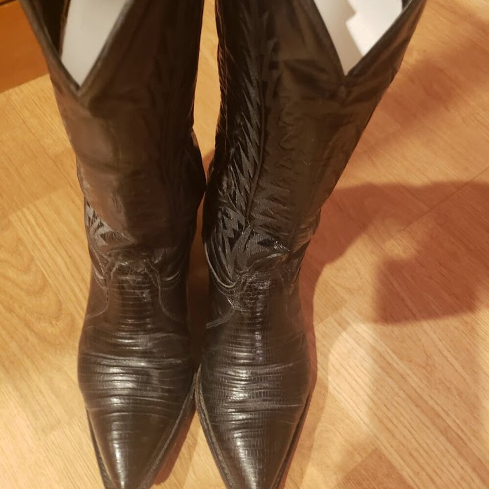 Vintage Tony Lama black boots; Lizard and leather Size 6.5 - 1990's vintage